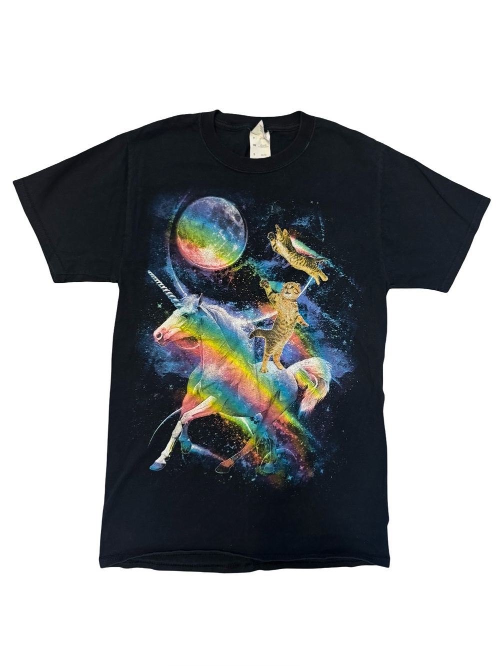 Fruit of the Loom Graphic T-Shirt Rainbow Unicorn & Cats in Space
